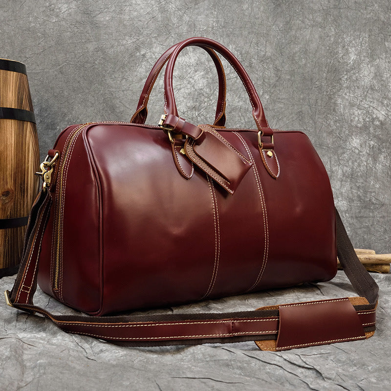 Large Capacity Men's Cowhide Leather Travel Shoulder Bag