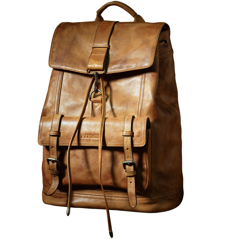 Retro Large Capacity Cowhide Men's Backpack