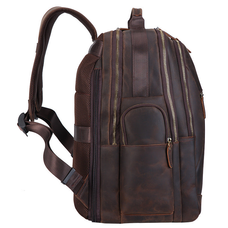 European & American Leather Laptop Backpack, Large 20-35L