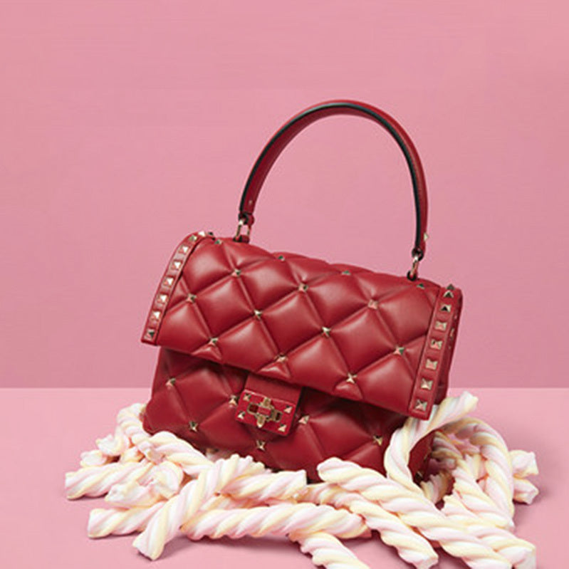New Soft Leather Rivet Diamond Handbag