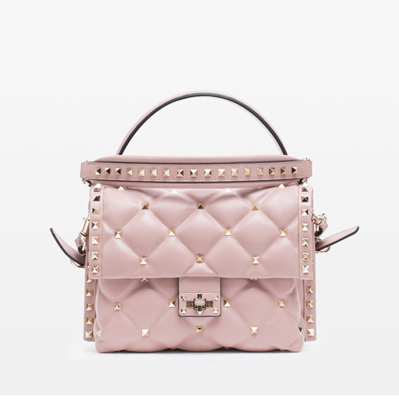 New Soft Leather Rivet Diamond Handbag