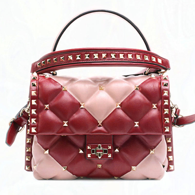 New Soft Leather Rivet Diamond Handbag