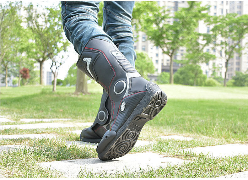 Men's Waterproof Leather Motorcycling Boots - Durable Grip