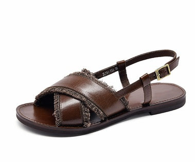 Flat Shoes Leather Cross Simple Ladies Roman Sandals Beach Casual Women's Shoes