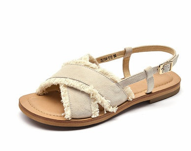 Flat Shoes Leather Cross Simple Ladies Roman Sandals Beach Casual Women's Shoes