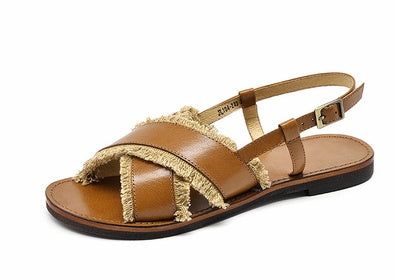 Flat Shoes Leather Cross Simple Ladies Roman Sandals Beach Casual Women's Shoes