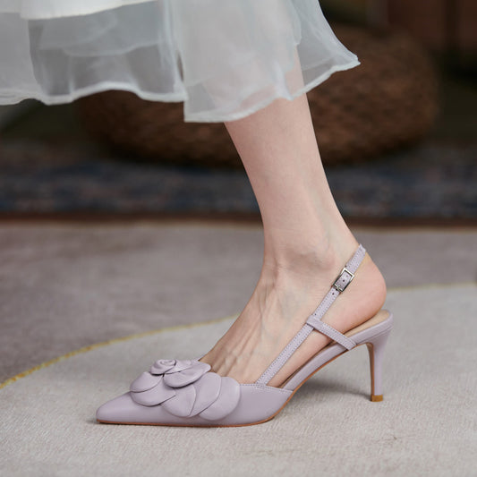 Elegant Leather Pointed Sandals with Buckle - Yellow/Purple