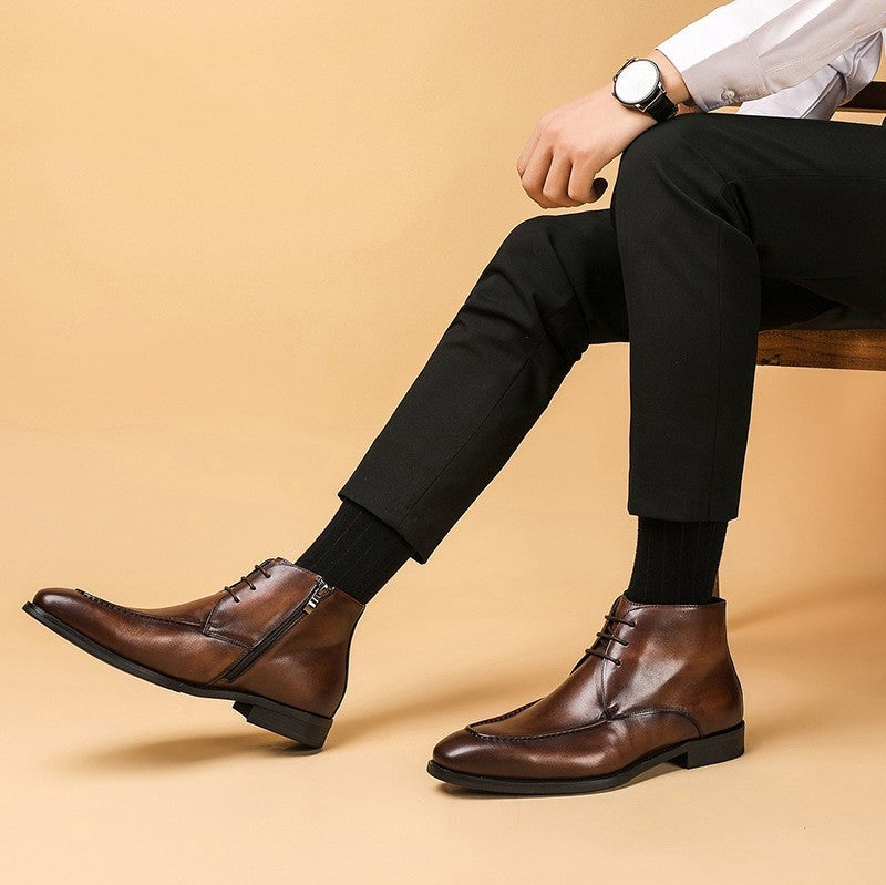 British Men's Retro Waxed Leather Martin Boots
