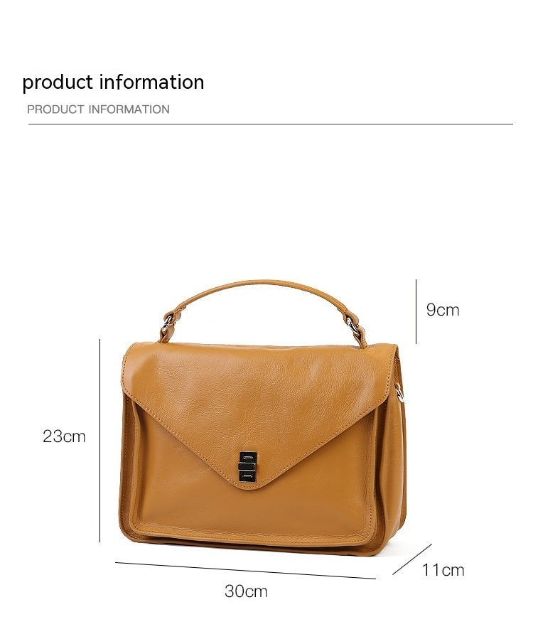 Genuine Soft Cowhide Leather Messenger Bag, Black/Yellow