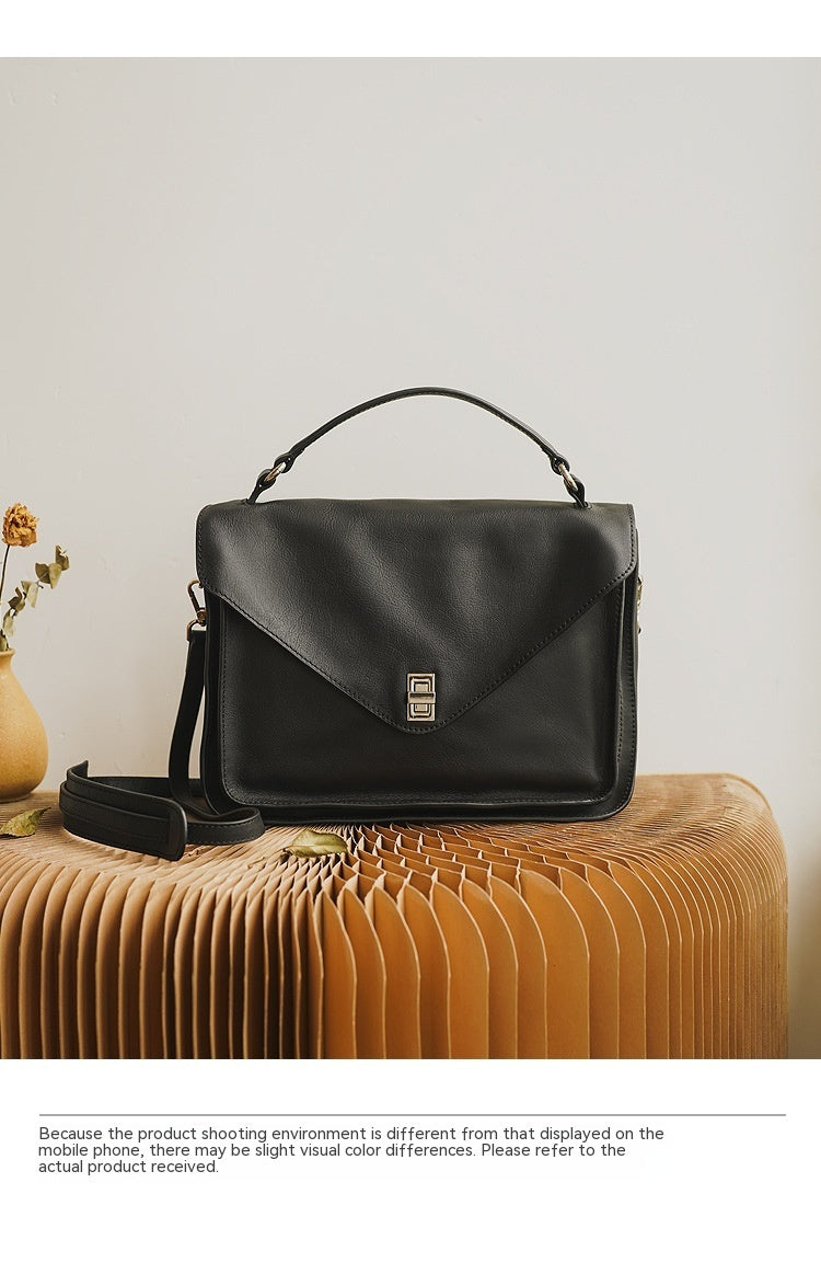 Genuine Soft Cowhide Leather Messenger Bag, Black/Yellow