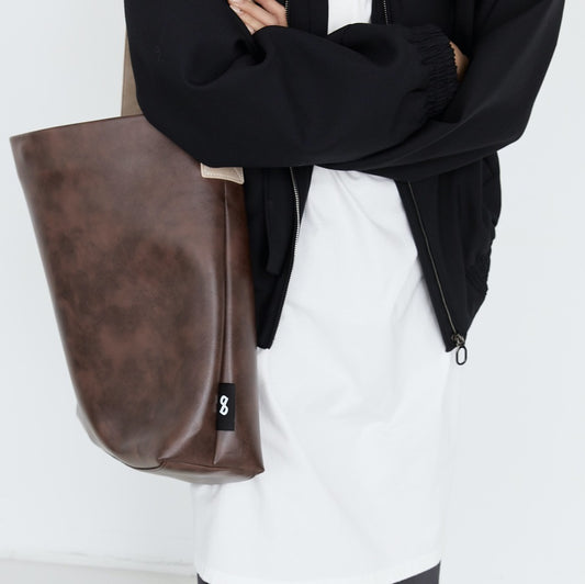 2-Color Wide Strap PU Leather Large Tote Bag