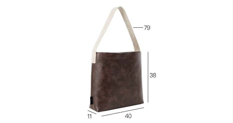 2-Color Wide Strap PU Leather Large Tote Bag