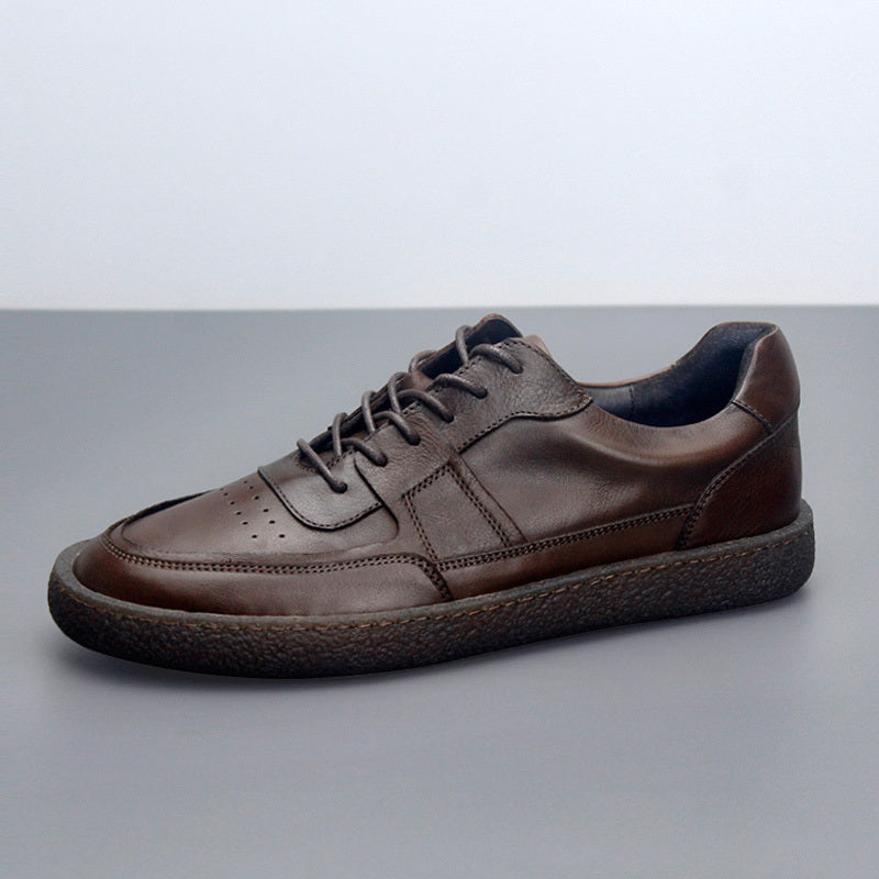Men's Vintage Leather Sneakers, Breathable Low Top