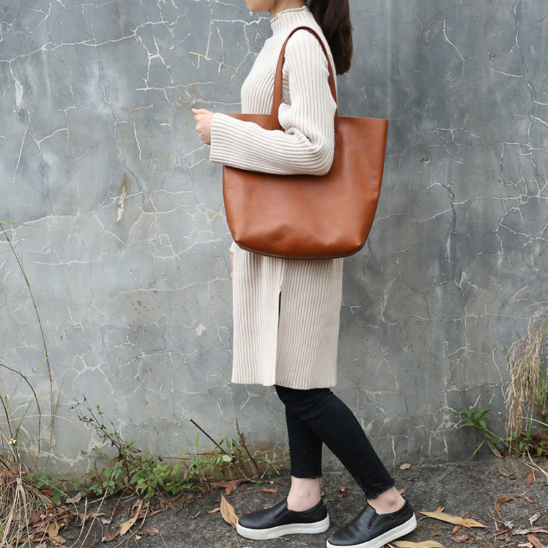 Large Cowhide Leather Women’s Single Shoulder Tote