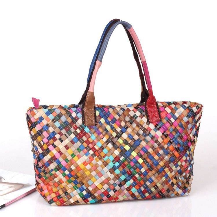 Qianpinhua Women's Cowhide Woven Shoulder Bag