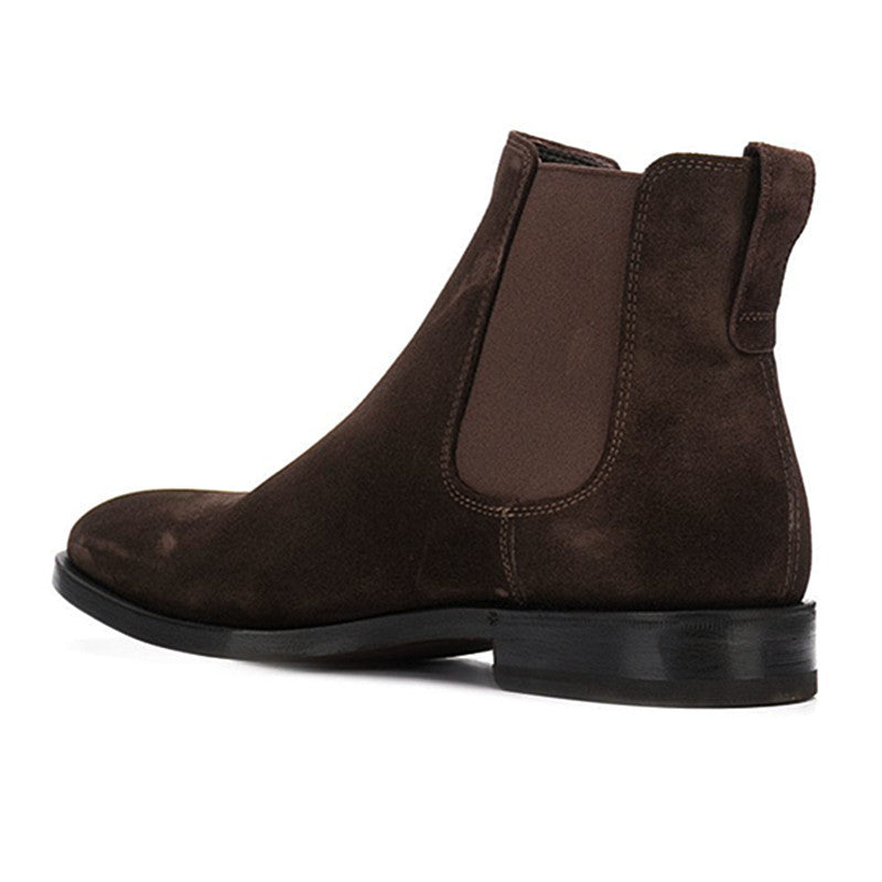 Men's Pointed Toe Leather Short Boots - Sleeve Closure