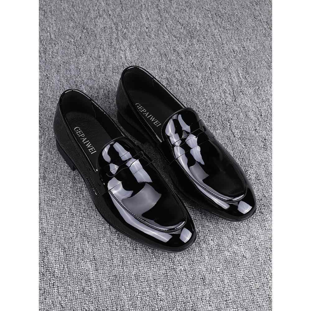 Glossy Black Leather Slip-On Business Casual Shoes