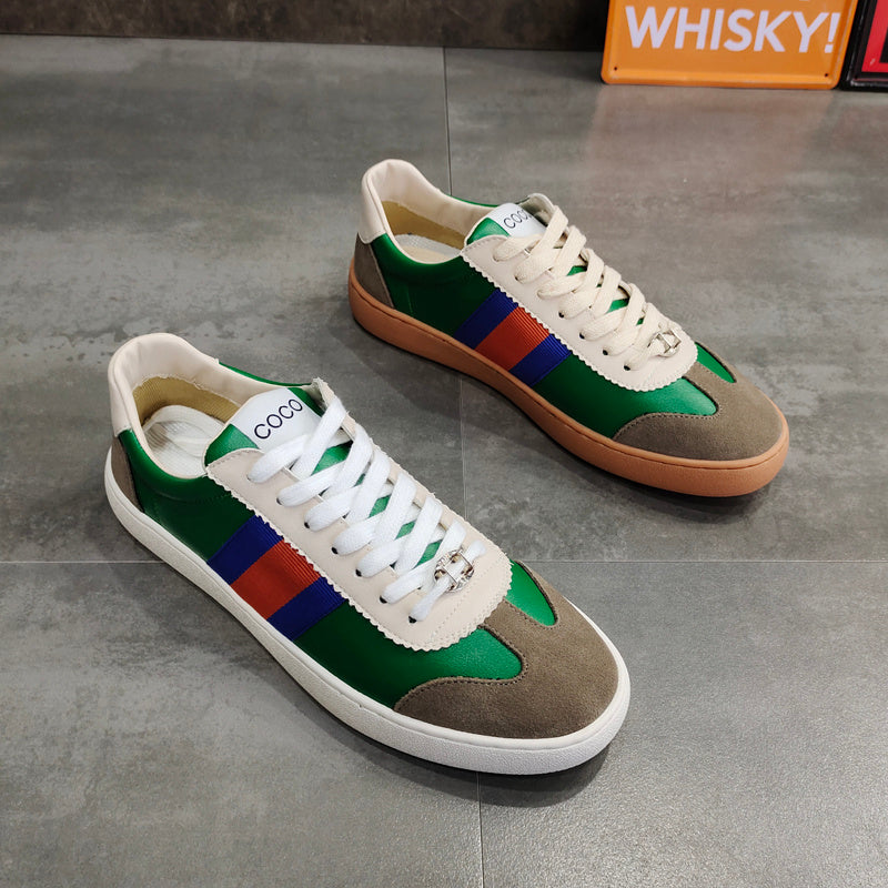 Men’s Breathable Colorblock Cowhide Sneakers