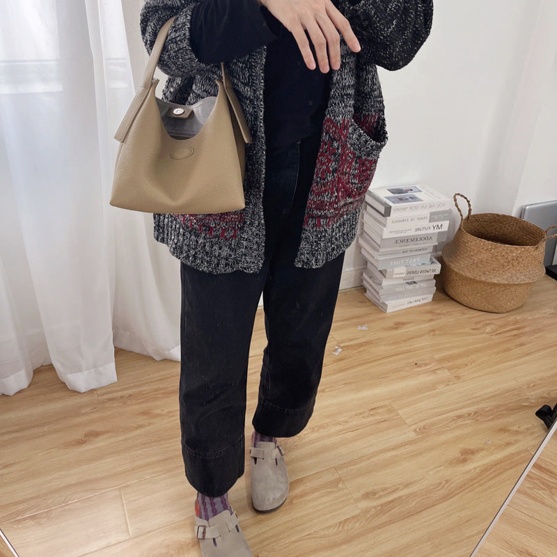 Ladies Soft Leather Vegetable Basket Bag Medium
