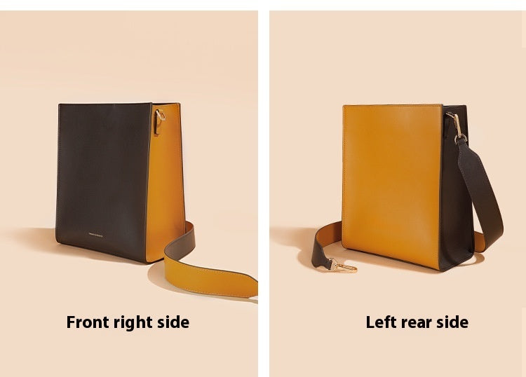 Women's Leather Bag with Wide Contrast Shoulder Straps