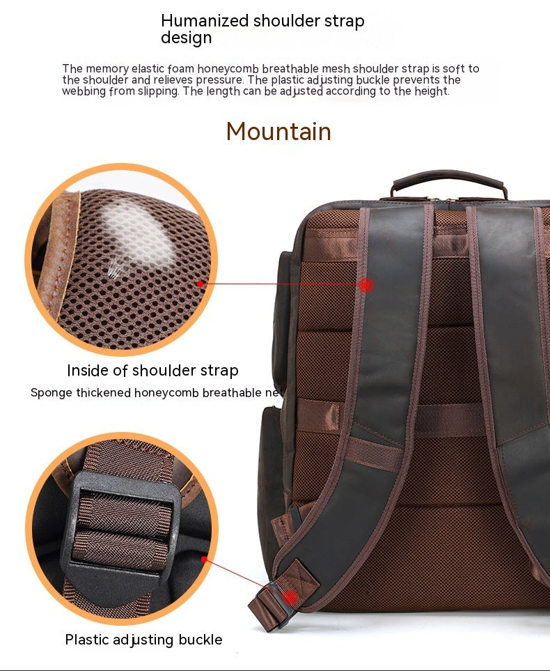 Retro Crazy Horse Genuine Leather 17" Men's Backpack