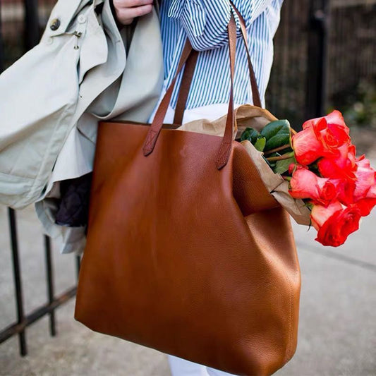 Women's Large Saddle Brown Top Layer Cowhide Tote Bag