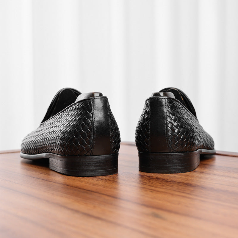 Men’s Cowhide Woven Slip-On Business Leather Shoes