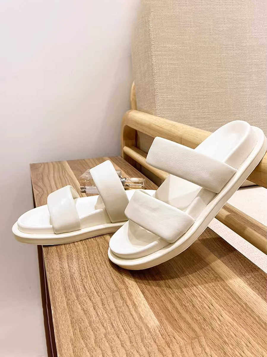 Genuine Leather Candy-colored Flat Slippers