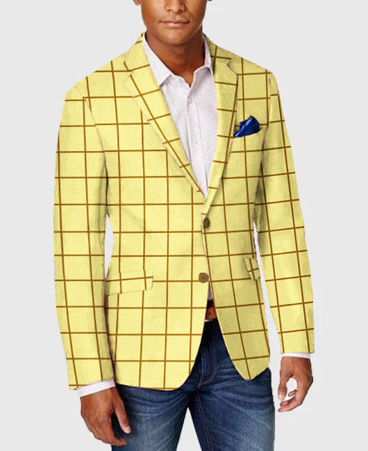 Men's Slim Fit Plaid Two-Button Single Blazer