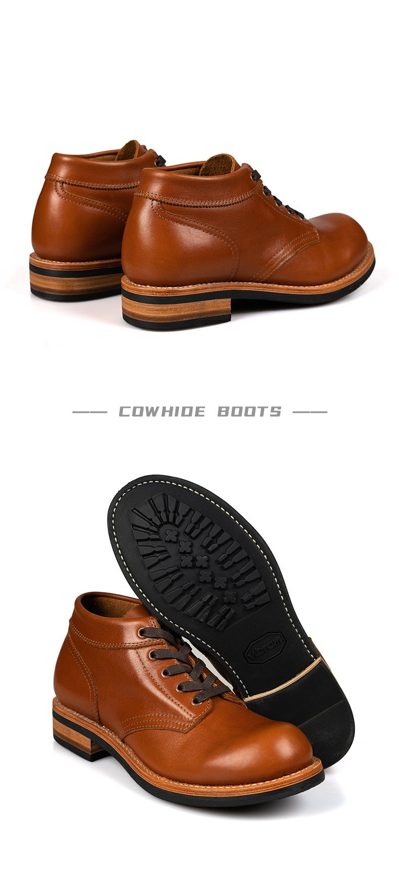 Men's Leather Low-Top Round Toe Tooling Casual Boots