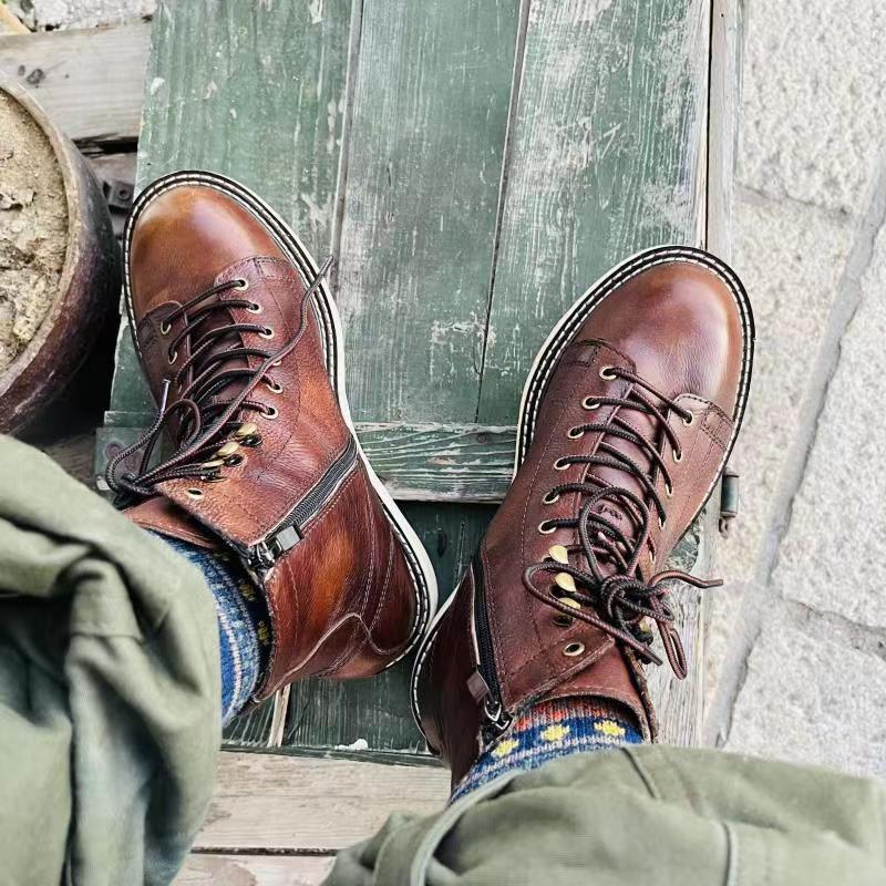 British Plus Velvet Leather Mid-Top Boots Coffee