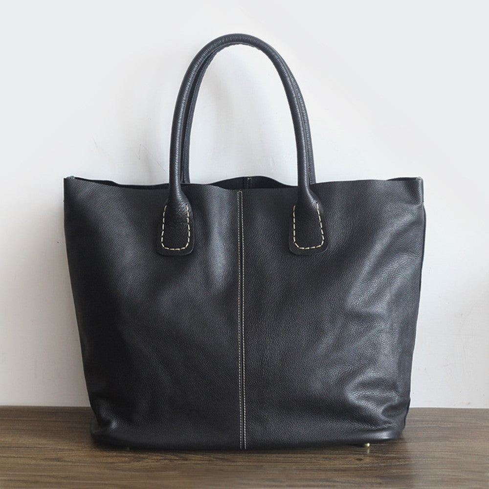 Retro Handmade Large Black Leather Tote Bag