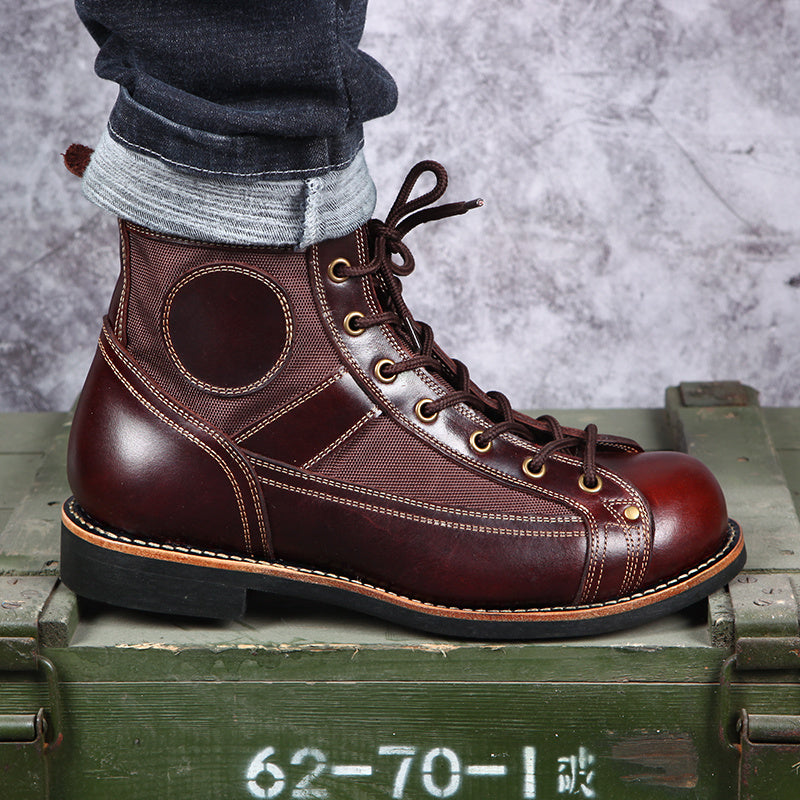 Men's Retro Casual High-Top Leather Shoes | Brown