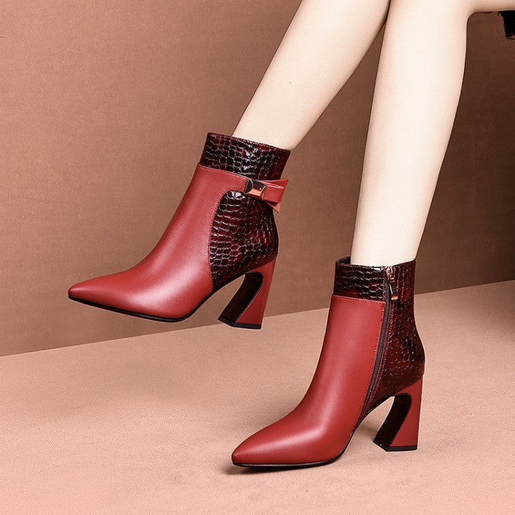 Women’s Pointed Leather Martin Boots Thick Heel