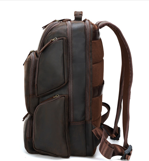 Vintage Leather Backpack 17" Laptop, 20-35L Capacity