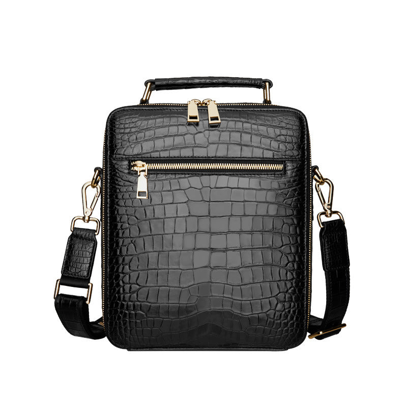 Personalized Crocodile Leather Men's Handbag, Black