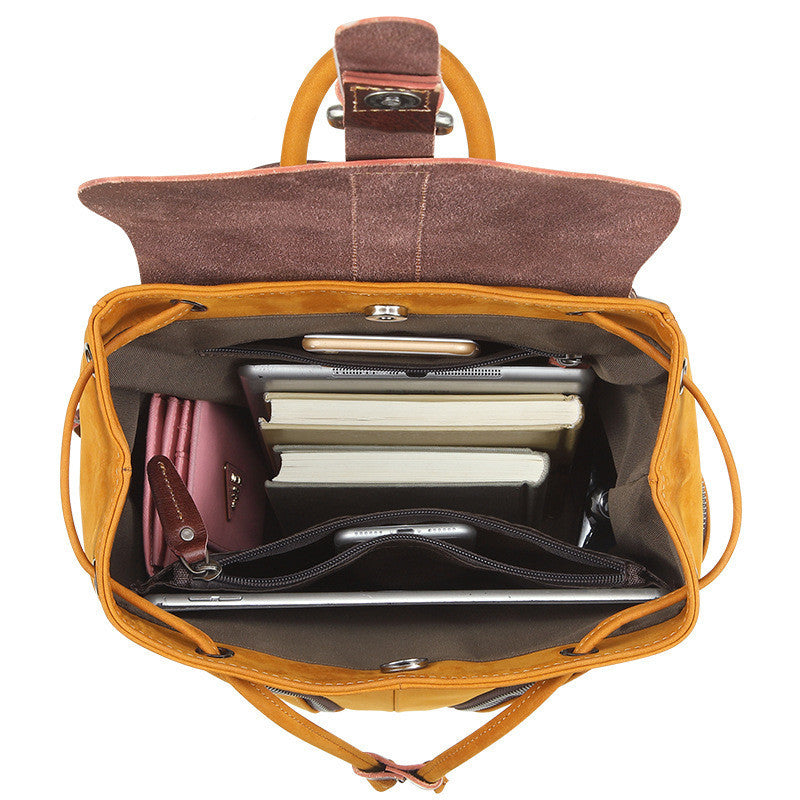 Fashion Contrast Color Women's Cowhide Backpack 37cm