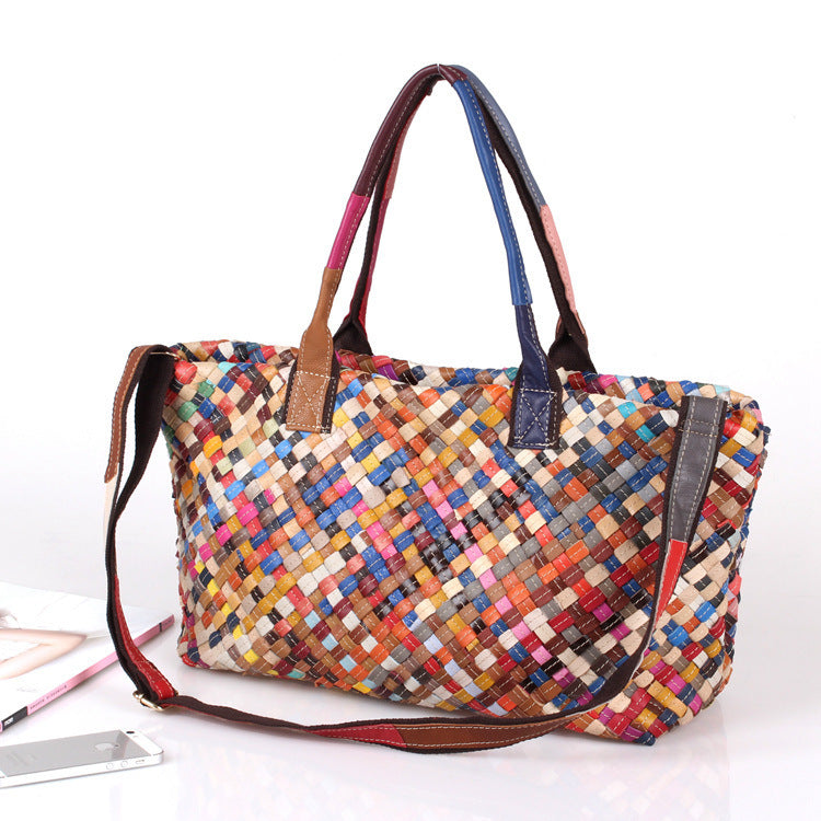 Qianpinhua Women's Cowhide Woven Shoulder Bag