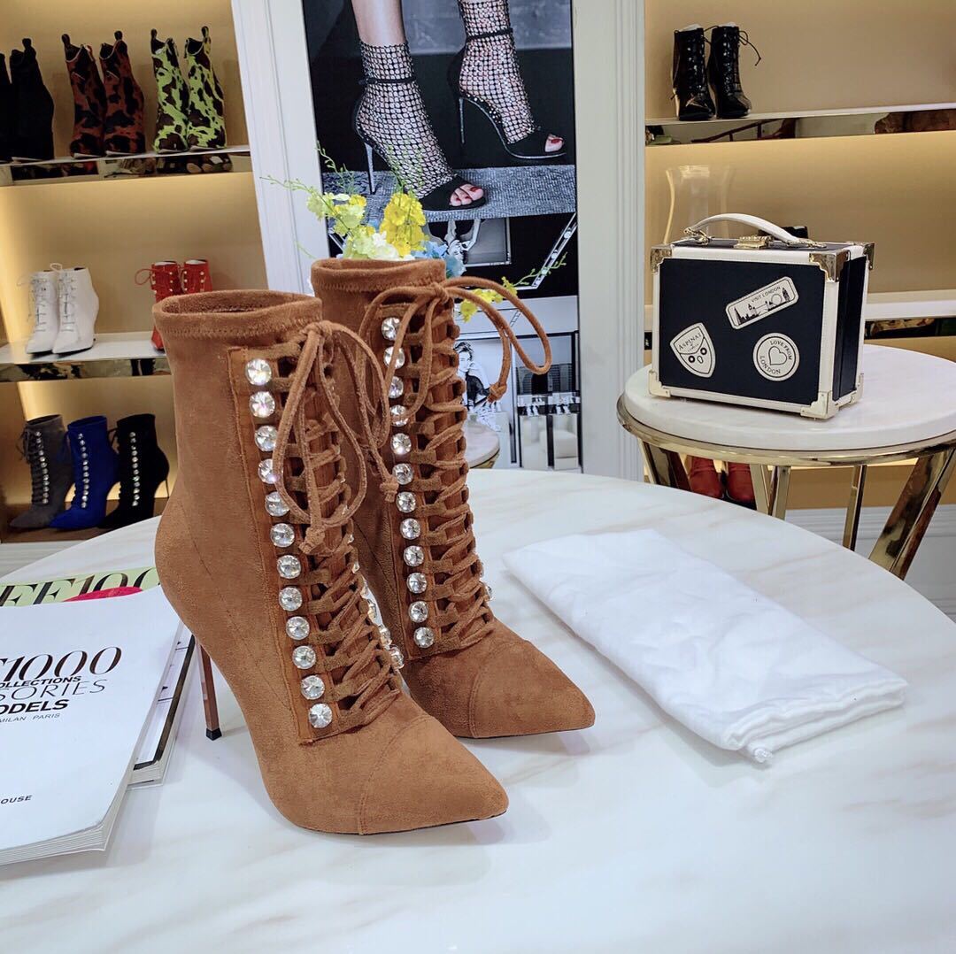 Net Red Thin High Heel Strap Boots - Autumn Winter