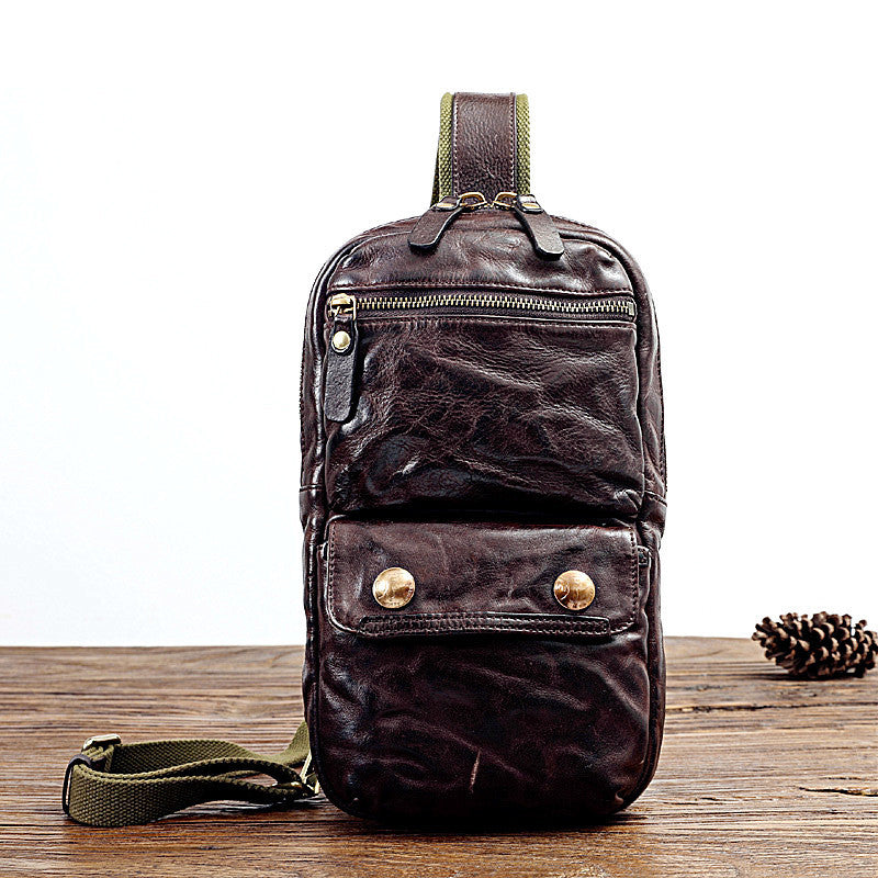 Vegetable Tanned Cow Leather Men’s Chest Bag, Medium