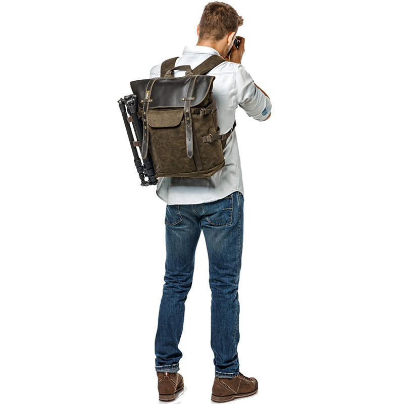 Retro Canvas Leather Camera Backpack, Stylish & Portable