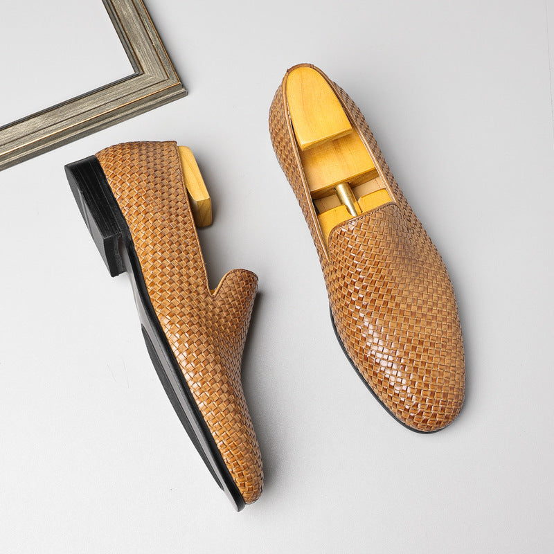 Men’s Cowhide Woven Slip-On Business Leather Shoes