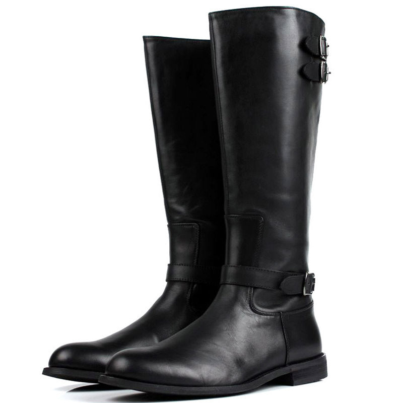 Men's Long Cowhide Knight Martin Boots, Leather, Black