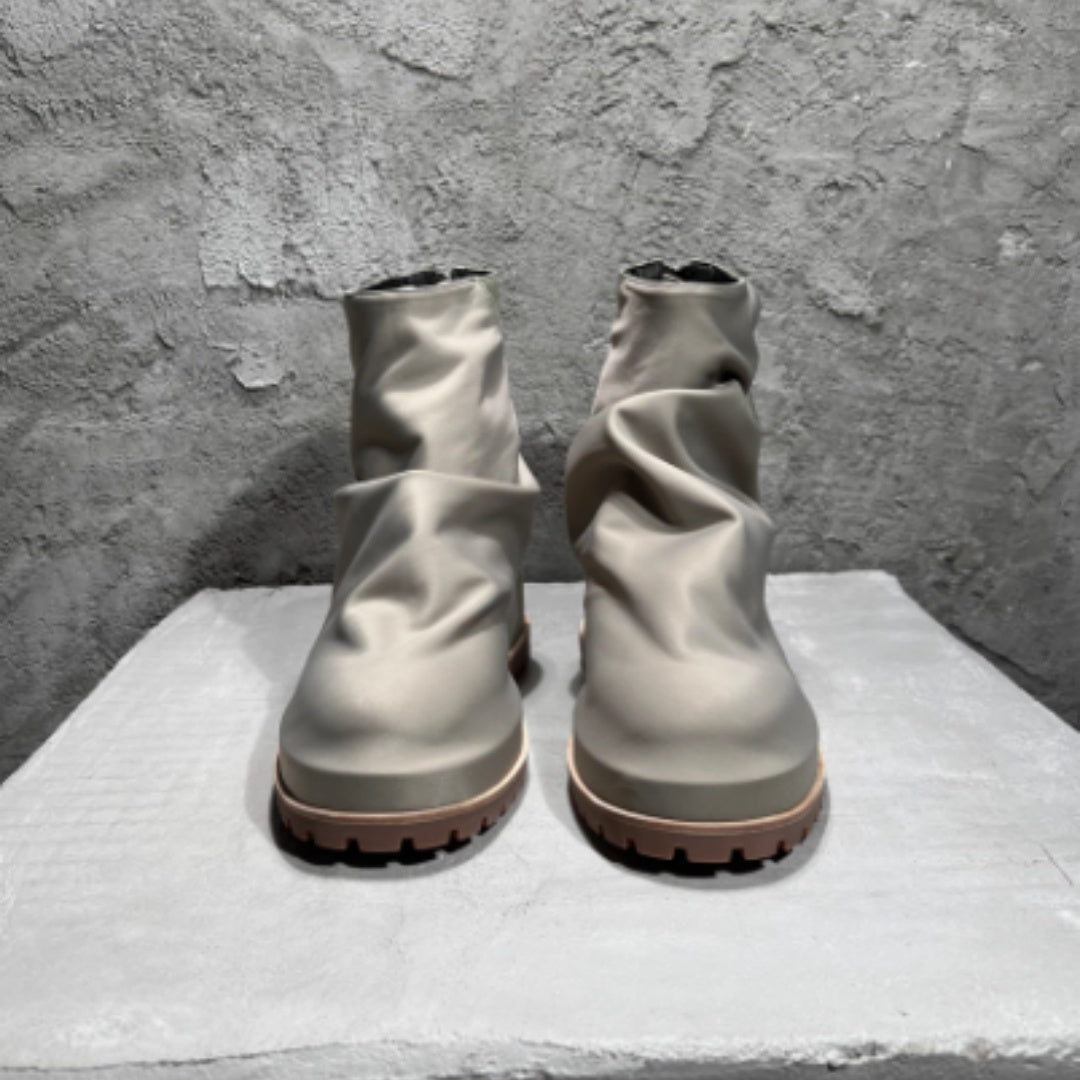 Men's Zip Platform High-top Pleated Leather Knight Boots