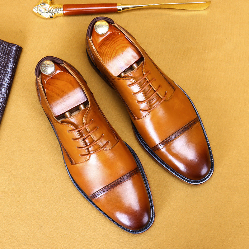 Men’s British Retro Brogue Business Leather Shoes