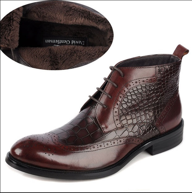 Men's First Layer Cowhide Warm Ankle Boots, Pointed Toe
