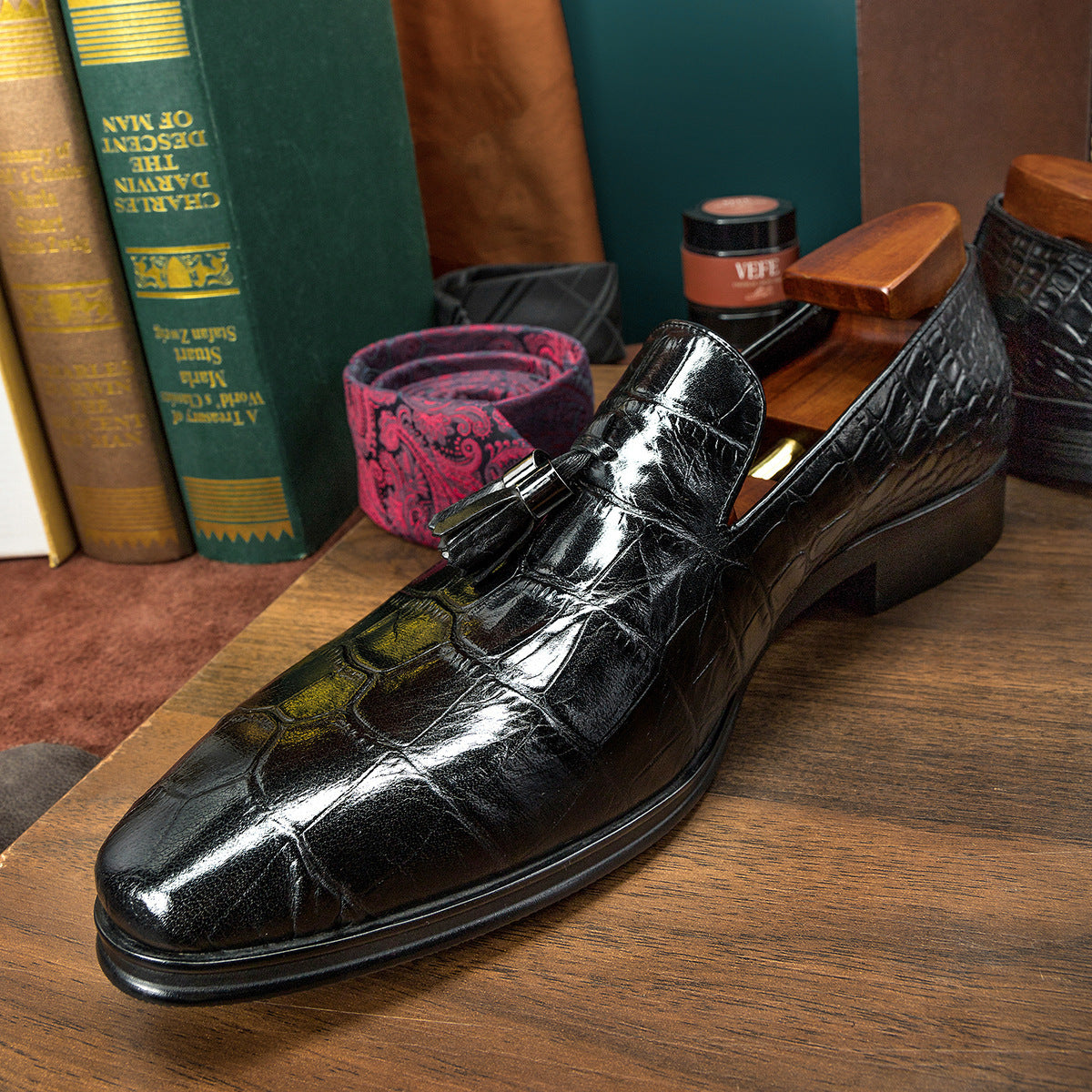 Blue British Business Casual Leather Shoes, Low Heel