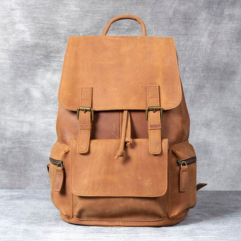 Men’s Handmade Crazy Horse Leather Backpack, 20L