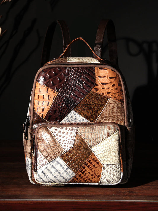 Women’s Large Cowhide Geometric Backpack, 14-Inch