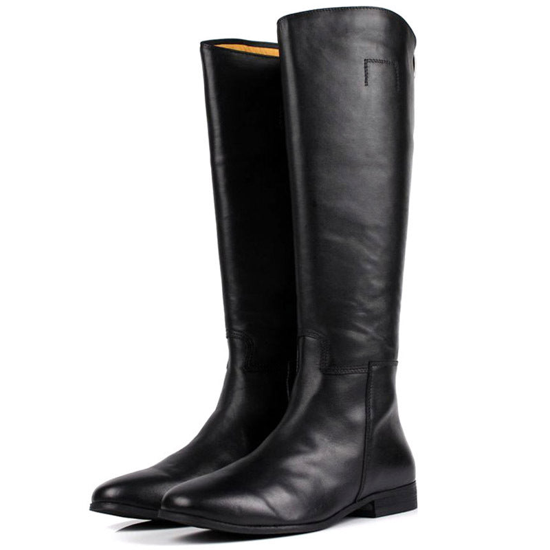 Men's Long Cowhide Knight Martin Boots, Leather, Black